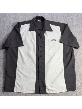 Sivle Mens 2X Black & Gray Button-Up Bowling Shirt With Embroidered Logo